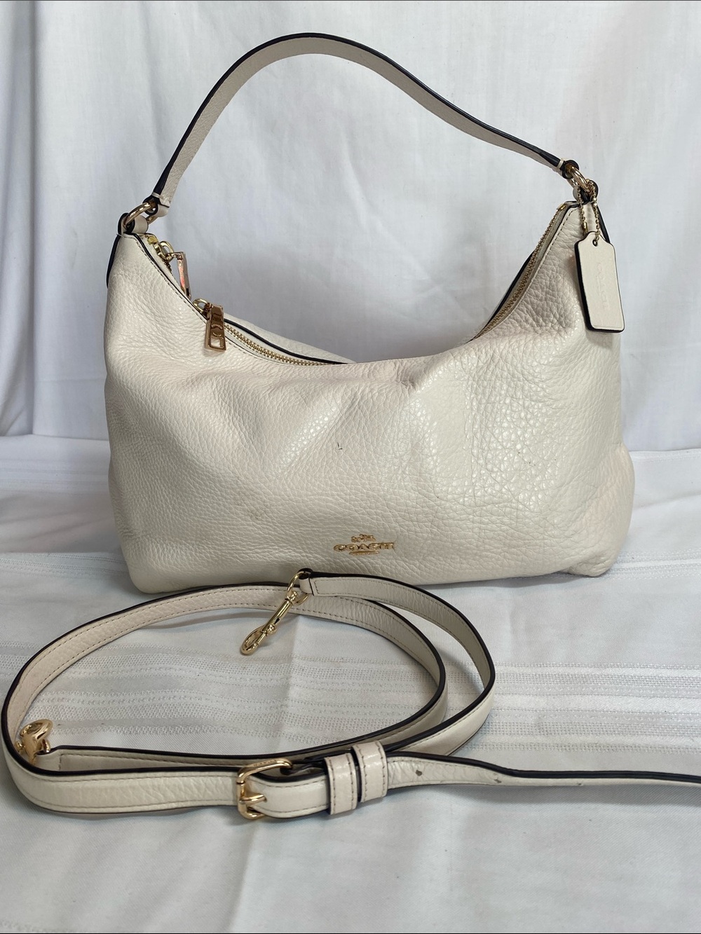 Coach Chalk Pebbled Leather Shoulder Bag with Gold Hardware